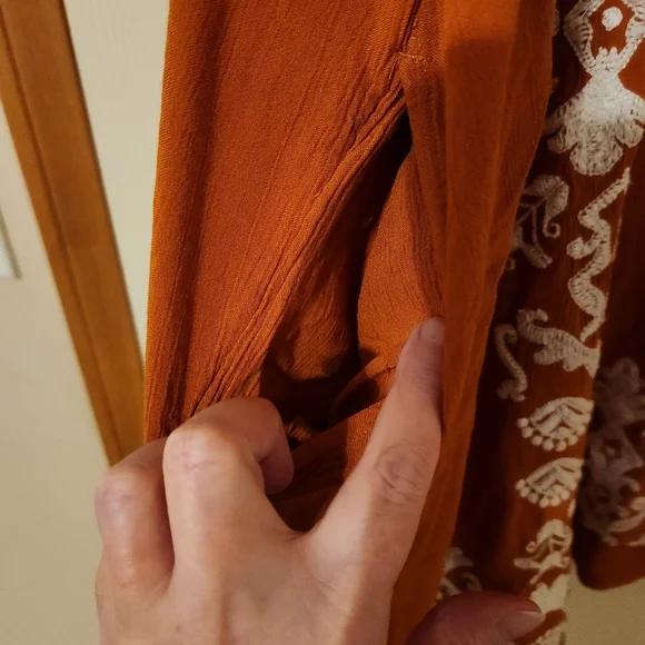 Women’s Chicos Embroidered Terracotta Kimono Cardigan Size L/XL Pockets Boho - Picture 8 of 8